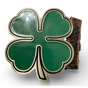 Great American Products Shamrock Belt Buckle Pure Pewter Green Enamel Vintage